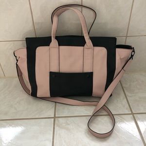 French Connection Pale Pink Black Color Block Tote